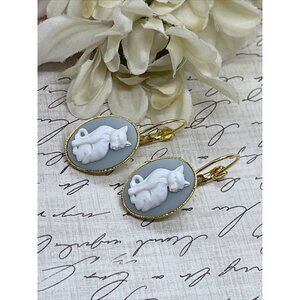 Cat Kitten Gold Boutique French Wire Cameo Earrings Wedding Party Mom BIRTHDAY